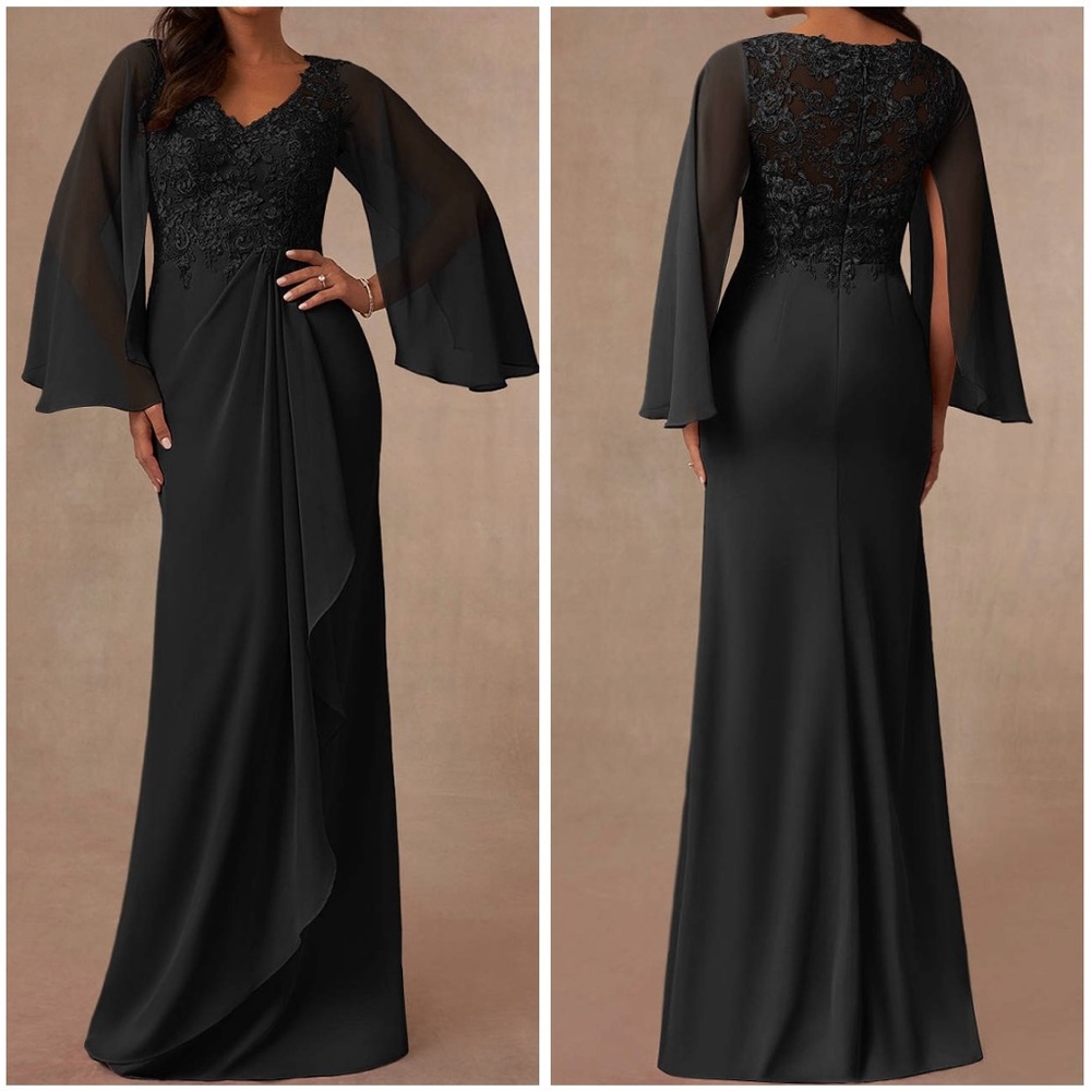 AZAZIE PERRY Black Mermaid V-Neck Lace Chiffon Dress SIZE A10